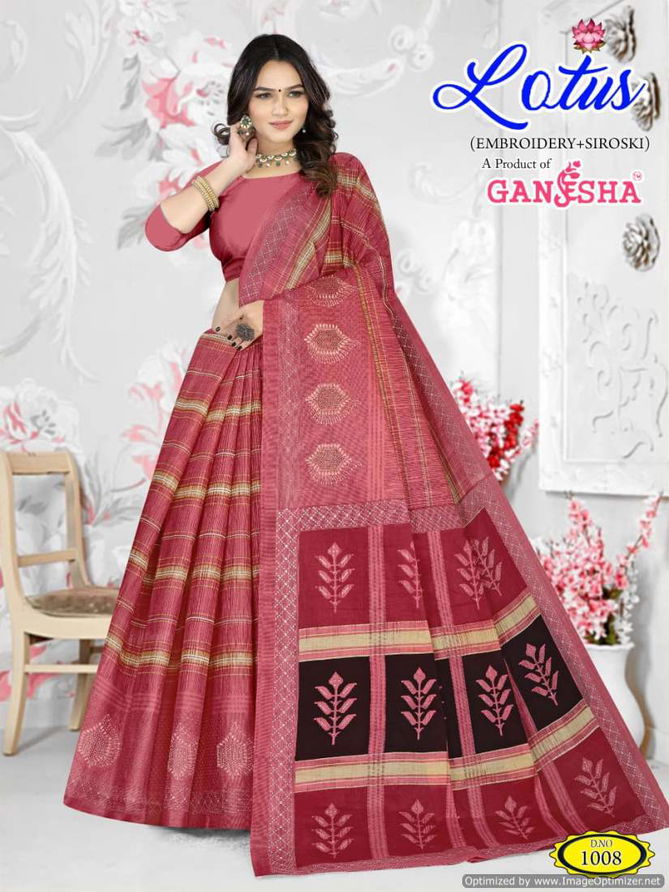 Lotus By Ganesha Embroidery Cotton Printed Sarees Wholesale Shop In Surat